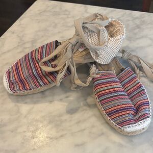 Striped Espadrille Lace-Up Shoes - Multicolor